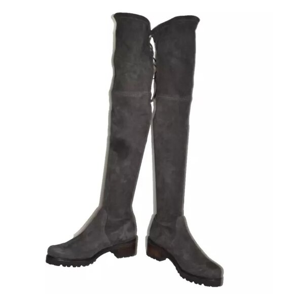 $950 STUART WEITZMAN BLAIRE CITY OVER THE KNEE BOOT CHUNKY LUG GREY 8.5 (PB40) - Picture 5 of 8